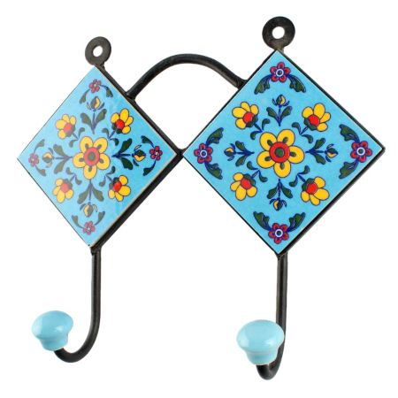 Turquoise Tiny Flower Ceramic Tile Hook